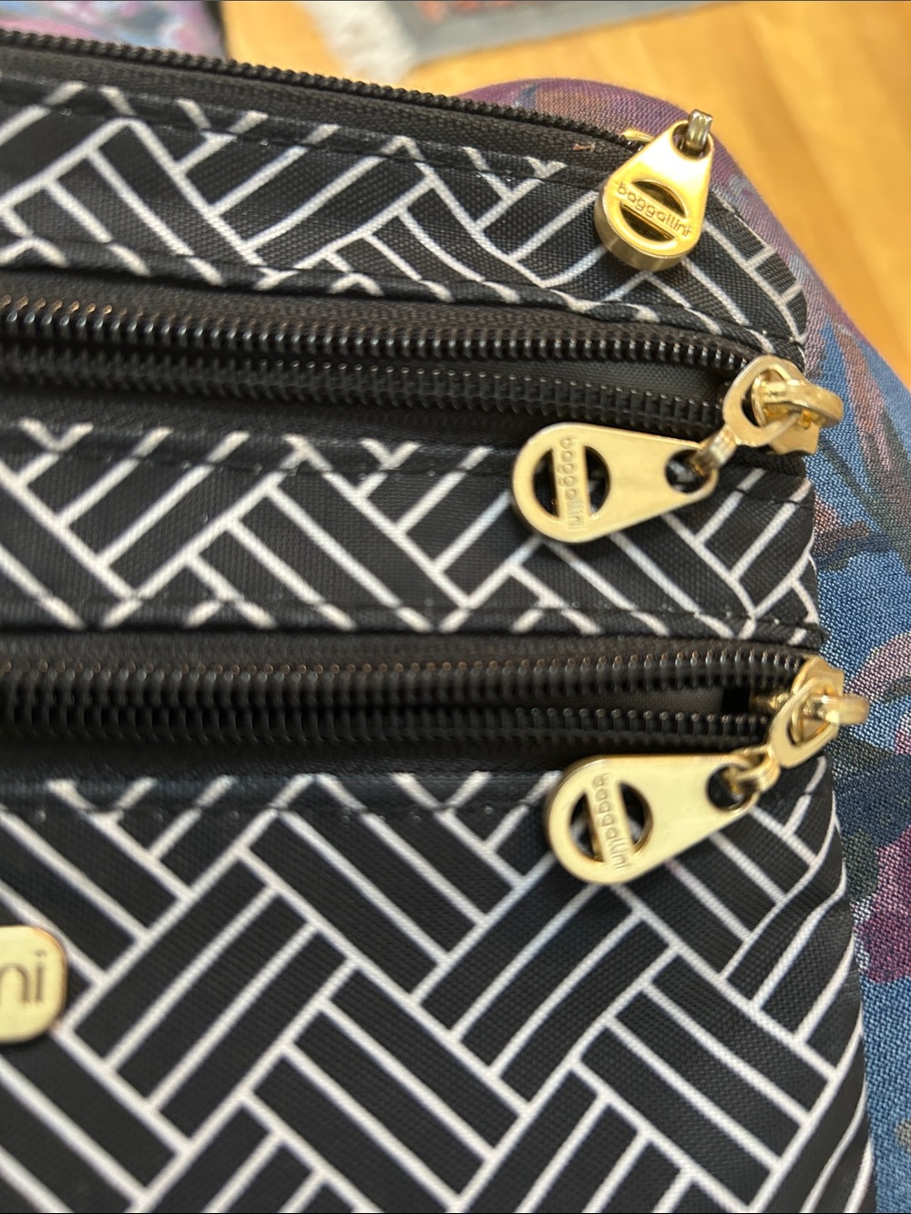 Baggallini Black & White Patterned Triple-Zip Pouch - Picture 3 of 4